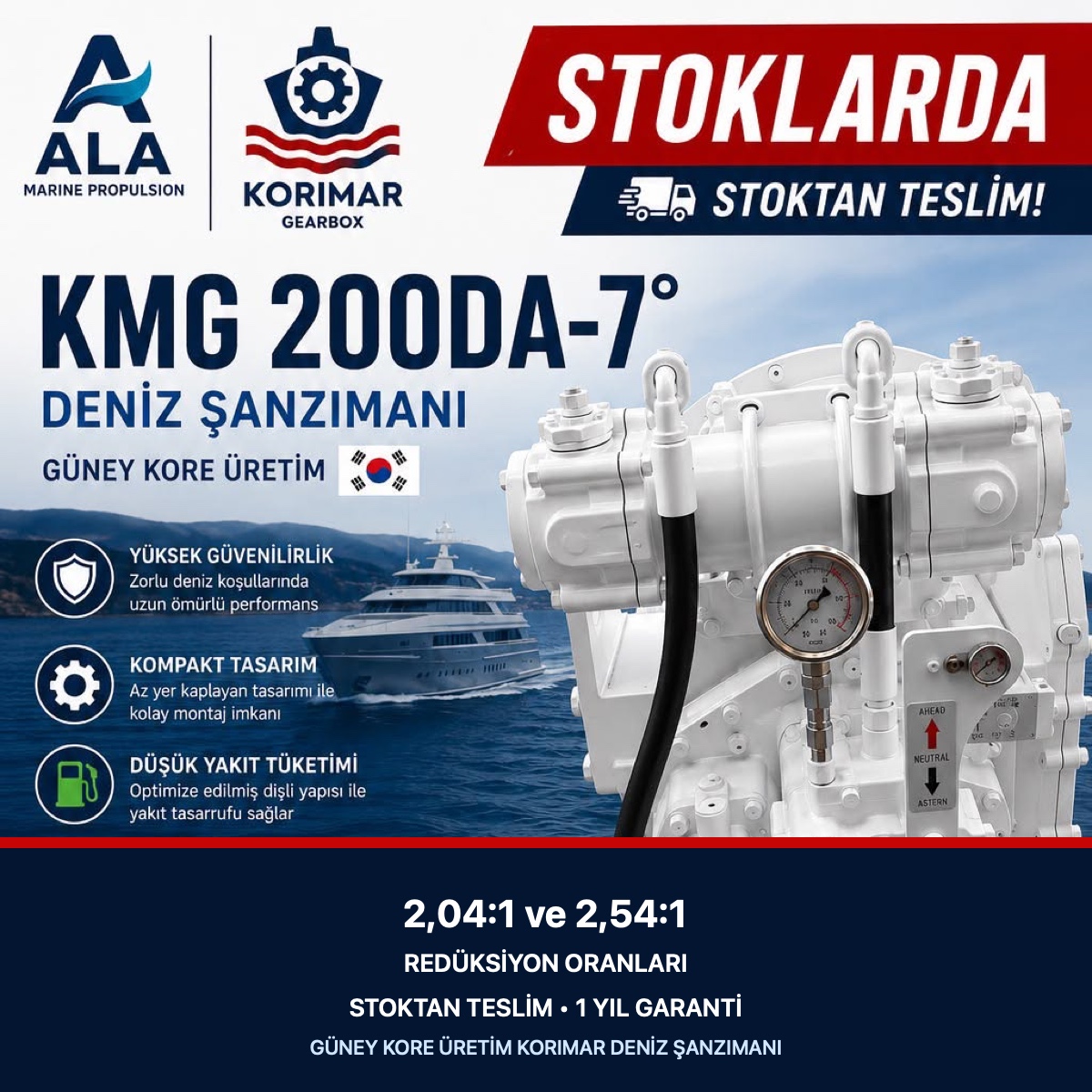 Korimar KMG 200DA-7 Deniz Şanzımanı Stoklarda